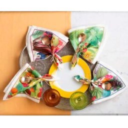 Tessitura Toscana Telerie Set 4 tovaglioli Ficu d'Innia in lino a fantasia piante grasse multicolor