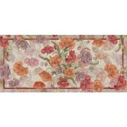 Tessitura Toscana Telerie Tappeto Poppy sabbia a fantasia paveri viola bordeax e arancione 52x120