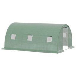 Outsunny Serra per Giardino a Tunnel con 6 Finestre e Porta a Cerniera in PE Anti-Raggi UV e Acciaio, Serra per Orto 450x300x200cm Verde Aosom Italy