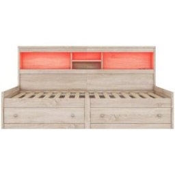 Wm Store De Letto da giorno 90×200 cm, con due cassetti e rete a doghe, senza materasso, Naturale