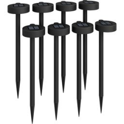 Outsunny Set 8 Faretti da Esterno a Energia Solare con Illuminazione LED a 3000K, in PP, PS e ABS, 12x10x46 cm, Nero Aosom Italy