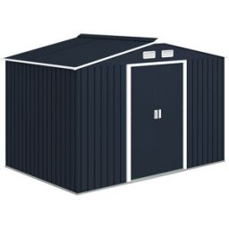 Outsunny Casetta in Acciaio con 2 Porte Scorrevoli e Kit per Base, Casetta da Giardino 277x195x192cm, Capanno Porta Attrezzi, Grigio Aosom Italy