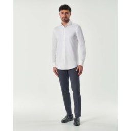 Camicia Boss bianca Spread in tessuto micro armatura di cotone stretch con colletto aperto alla francese