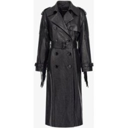 Roberto Cavalli Trench In Pelle Con Frange - Female Abbigliamento Nero 42