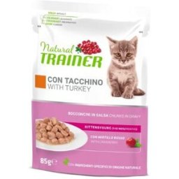 Natural Trainer Cat Kitten e Young con Tacchino Bocconcini in Salsa 85 g