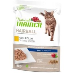 Natural Trainer Cat Adult Hairball con Pollo Bocconcini in Salsa Busta 85 g