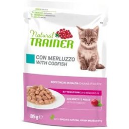 Natural Trainer Cat Kitten e Young con Merluzzo Bocconcini in Salsa 85 g