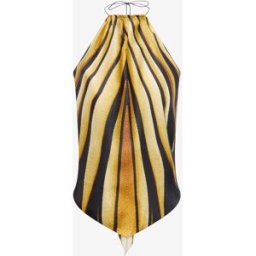 Roberto Cavalli Top Halter In Seta Con Stampa Ray Of Gold - Female Camicie E Top Oro 46