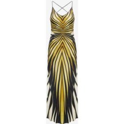 Roberto Cavalli Abito Maxi In Seta Stampa Ray Of Gold - Female Slip Dresses Oro 46