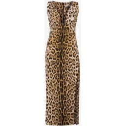 Roberto Cavalli Abito Con Stampa Jaguar - Female Abiti Marrone Chiaro 38