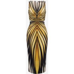 Roberto Cavalli Abito Midi Stampa Ray Of Gold - Female Vestiti Da Giorno Oro 42
