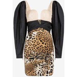 Roberto Cavalli Mini Abito Con Stampa Jaguar - Female Abiti Marrone Chiaro 40