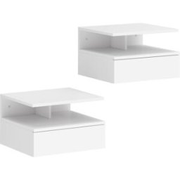 Homcom Set da 2 Comodini Moderni Sospesi per Camera da Letto con Cassetto e Mensola Superiore in Legno 35x32x22.5cm, Bianco Aosom