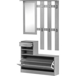 Homcom Mobile da Ingresso Appendiabiti con Scarpiera e Specchio, Mensole e Cassetto, 90x22x116cm Grigio Cemento Aosom