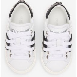 Roberto Cavalli Sneakers In Pelle Con Inserti A Contrasto - Boy Scarpe White/black 24
