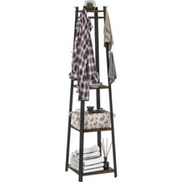 Homcom Appendiabiti da Terra con 8 Ganci, 3 Ripiani e Mensola Superiore, 34x34x170 cm, Marrone