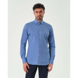 Xacus Camicia blu indaco micro fantasia in tessuto tecnico active tailor fit