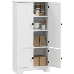 Homcom Mobile Credenza da Cucina a 4 Ante con 2 Armadietti e Ripiano Regolabile, 58.2x30x123 cm, Bianco Aosom Italy