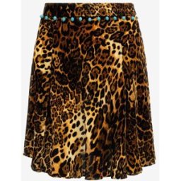 Roberto Cavalli Gonna In Velluto Stampa Leopard - Female Gonne Marrone Scuro 42