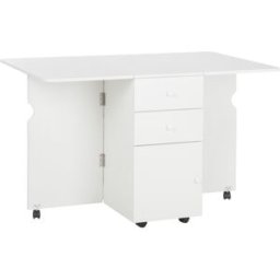 Homcom Tavolo da Cucina a Ribalta con 2 Cassetti e Armadietto ad Ante, in Truciolato, 120x80x75 cm, Bianco