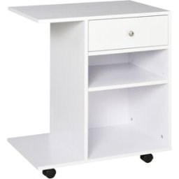 Vinsetto Mobiletto per Stampante in Legno con 4 Ruote, Mensola Regolabile e Piano per CPU, Bianco