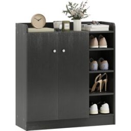 Homcom scarpiera da ingresso salvaspazio mobile scarpiera in Legno con 2 Ante 3 Ripiani 83 x 30 x 90 cm Nero Aosom