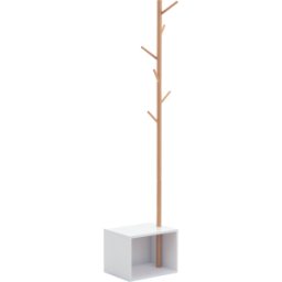 Homcom Appendiabiti con Panchina Cubo per Scarpe per Ingresso e Camera da Letto 6 Ganci, bambù Legno MDF, Bianco Aosom