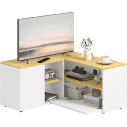 Homcom Mobile TV a L per TV da 40" con 3 Ripiani Aperti e 2 Armadietti, in Truciolato, 90x90x45 cm Aosom