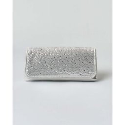 Pochette a busta Anna Cecere color argento in tessuto effetto raso goffrato con patta di chiusura