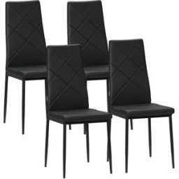 Homcom Set di 4 Sedie da Pranzo con Schienale Alto in Finta Pelle e Acciaio, 41x50x97cm, Nero Aosom