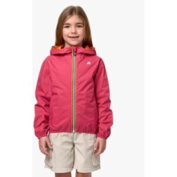 Giubbino K-way P. Lily fucsia in nylon reversibile in arancione lucido con cappuccio fisso