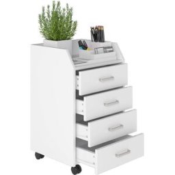 Vinsetto Cassettiera da Ufficio in Legno con 4 Cassetti, Ruote e Bordi Rialzati, 40x36x65cm, Bianco