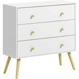 Homcom Cassettiera 3 Cassetti con Maniglie in Truciolato e Legno di Pino per Soggiorno e Camera da Letto, 80x30x80 cm, Bianco Aosom