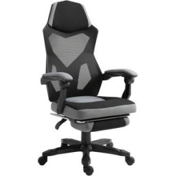 Homcom Vinsetto Sedia da Gaming con Schienale e Altezza regolabile, Ruote girevoli e Poggiapiedi, 58x72x108-118 cm, Grigia e Nera
