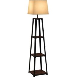 Homcom Lampada da Terra in Metallo e MDF a 3 Ripiani con Paralume in Tessuto, Ø42x166 cm, Nero e Beige Aosom