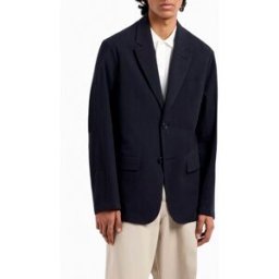 Blazer Armani Exchange blu monopetto in seersucker di cotone stretch