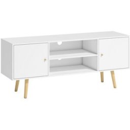 Homcom Mobile TV 55" max con 2 Armadietti e 2 Ripiani Aperti, in Legno e Truciolato, 120x34x50 cm, Bianco Aosom