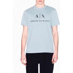 T-shirt mezza manica Armani Exchange color acqua in cotone con logo AX stampato in contrasto sul petto