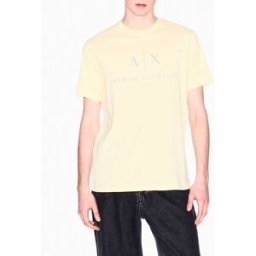 T-shirt mezza manica Armani Exchange gialla in cotone con logo AX stampato in contrasto sul petto