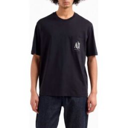 T-shirt mezza manica Armani Exchange blu con taschino e logo AX al petto