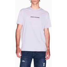 T-shirt mezza manica Armani Exchange lilla regular-fit con ricamo scritta logo centrale sul petto