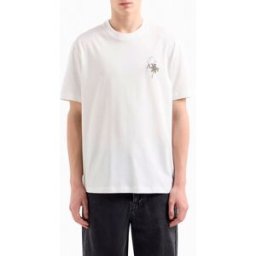 T-shirt mezza manica Armani Exchange bianca con ricamo AX e palme sul petto