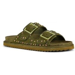 Sandali verde militare Colors of California in pelle scamosciata con borchie argento applicate