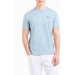 T-shirt mezza manica Armani Exchange azzurra tinta unita con logo piccolo stampato sul petto
