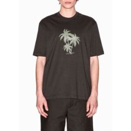 T-shirt mezza manica Armani Exchange verde militare con stampa palme e logo davanti