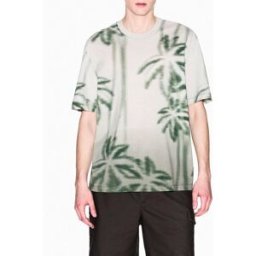 T-shirt mezza manica Armani Exchange beige con stampa palme verdi soffusa