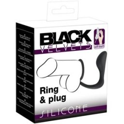 Black Velvets Anello per pene/testicoli con plug anale, 1 pz Dilatatore anale