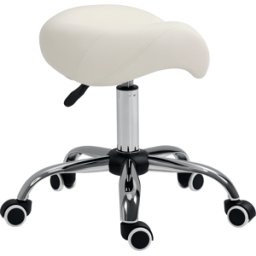 Homcom Sgabello da Lavoro a Sella con Ruote e Altezza Regolabile per Negozi Parrucchiere e Tattoo, 52x53x49-61cm Beige Aosom
