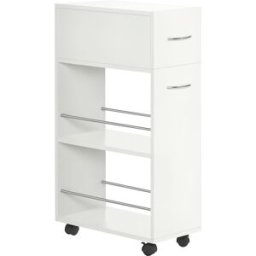 Homcom Carrello da Cucina in Truciolato e Acciaio Inox con 2 Ripiani Aperti, Cassetto Estraibile e Parapetti Anticaduta, 25x50x85 cm, Bianco Aosom