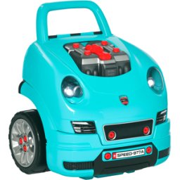 Homcom Officina Camion Giocattolo per Bambini 3-5 Anni a 61 Pezzi con Maniglia, in ABS e PP, 40x39x47 cm, Nero e Azzurro